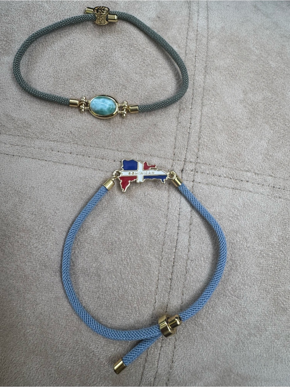 Gold Accent Blue Rope Bracelet with Dominican Map Charm